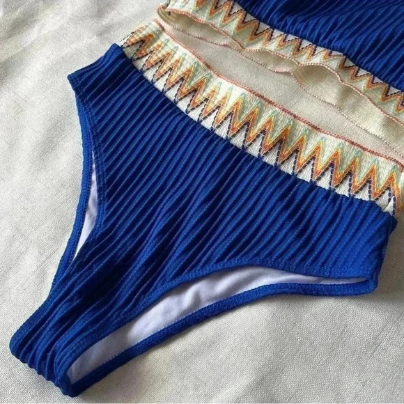 Bikini Sets 2 Piece Swimsuit  Ribbed High Waisted Bathing Suit boho Aztec - Picture 9 of 13